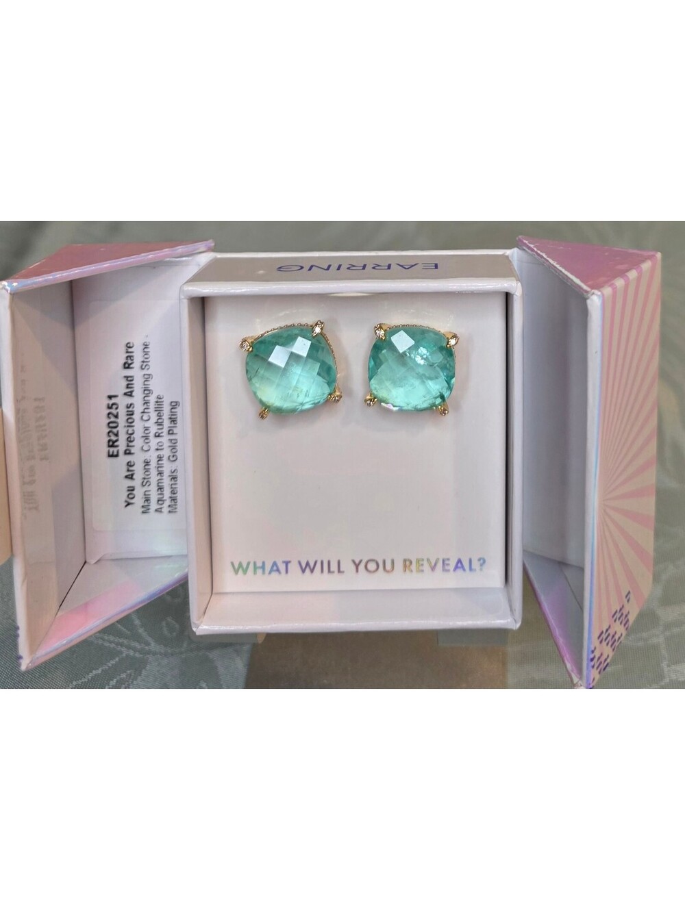 Bomb Party Mental Health Color Changing Stone Gold Plated Stud Earrings